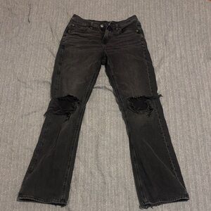 Distressed Black Semi Bootcut Women Jeans